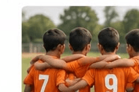 Young athletes in a team huddle