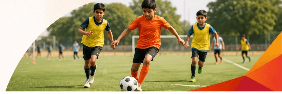 Young athletes playing football